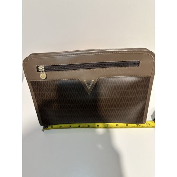 Mario Valentino classic Brown Leather Monogram Clutch Bag Purses EUC Authentic - Picture 2 of 8